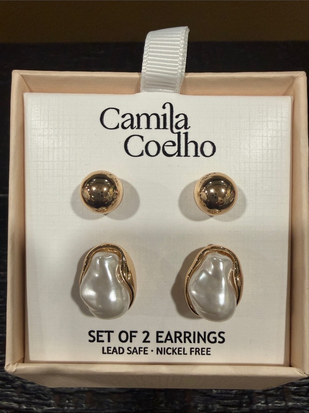 Camila Coelho Gold & Pearl Stud Earring Duo